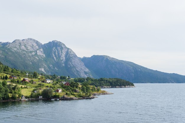 Zomer landschap met een dorp in Noorwegen