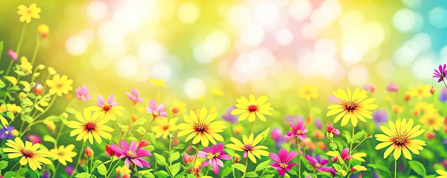 Zomer lente natuurlijke bloem achtergrond banner Wilde bloemen op zonnige dag met mooie bokeh Zonnige tuin in zonlicht op de natuur buitenshuis breed bannerformaat Generatieve AI