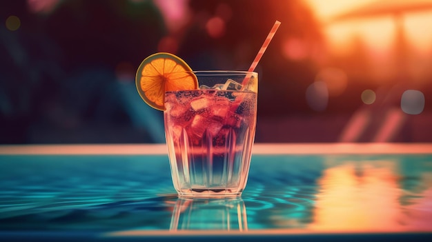 Zomer levendige achtergrond met cocktail Illustratie AI GenerativexA