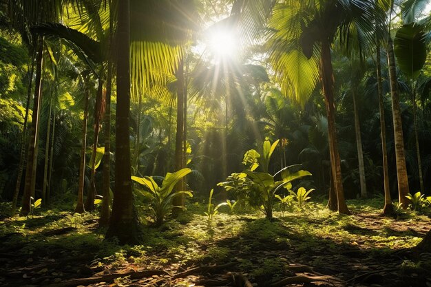 Zomer ontfocusde achtergrond natuur van tropisch strand met stralen zonlicht en bladeren