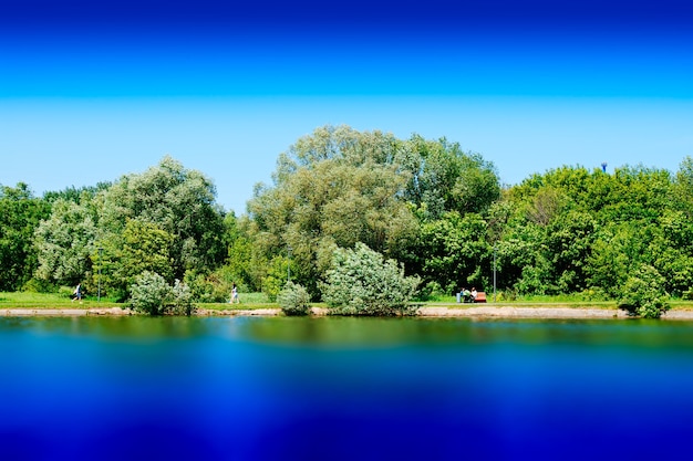 Zomer park vijver lange blootstelling landschap achtergrond