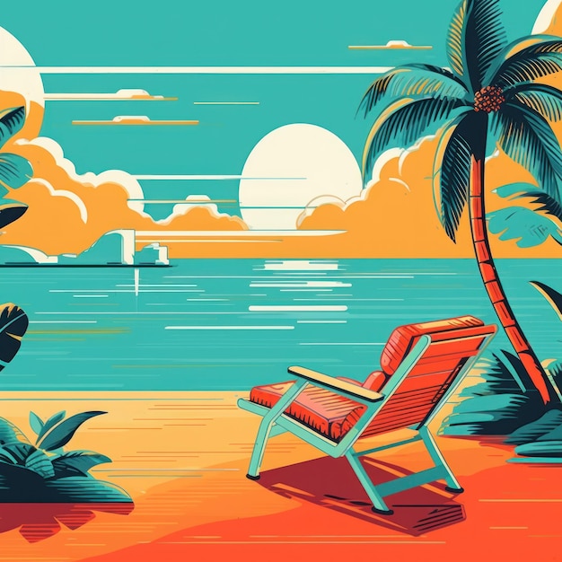 Zomer strand achtergrond kunst retro y2k stijl illustratie