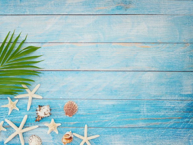 Zomer strand achtergrond met palmbladeren.