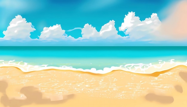 Zomer strand achtergrond met zand oceaan en wolken Vector illustratie Ai gegenereerd