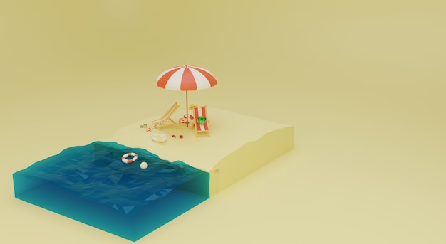 Zomer strand scène uitzicht met 3d illustratie. Premium Foto's