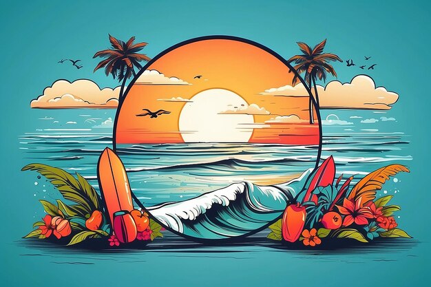 Foto zomer strand vector grafisch voor front print collectie van zomer zee surfen tropische lineaire logo's symbolen iconen ontwerp sjabloon