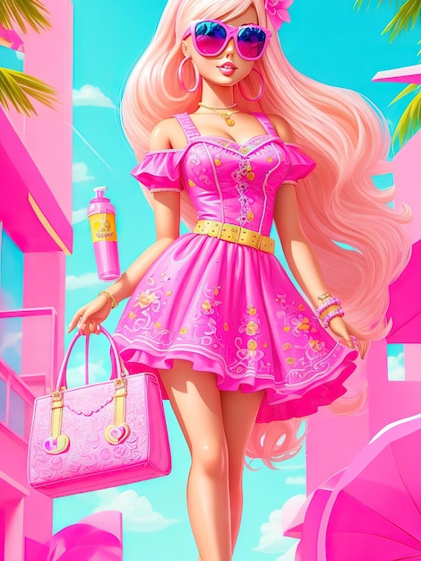 Foto zomer trendy outfit voor barbie pop fashionable shopping spree