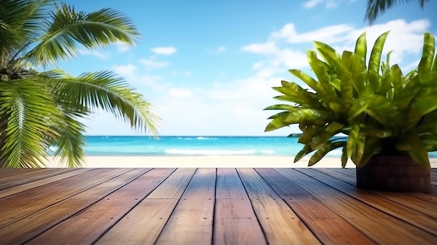 Zomer tropische zee met golven palmbladeren en blauwe lucht met wolken perfecte vakantie landschap wit