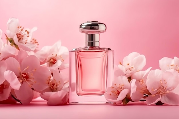 Zomer vanille parfum achtergrondfoto met kopie ruimte helder roze vanille parfum banner voor zomer AI generatief