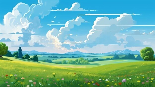 zomer velden heuvels landschap groen gras blauwe lucht