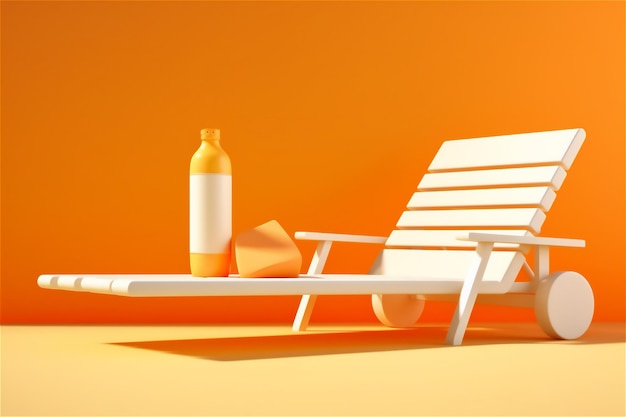 Zomer zonnebrand crème fles op een ligstoel in oranje achtergrond mock up zonnebrandcrème supplementen