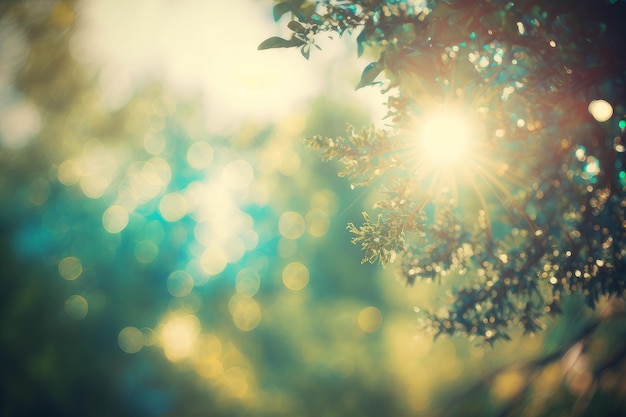 Zomer zonneschijn achtergronden bokeh Zonsondergang in het bos Generatieve AI