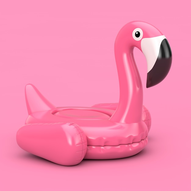 Zomer zwembad opblaasbare rubber roze flamingo speelgoed op een roze achtergrond. 3D-rendering
