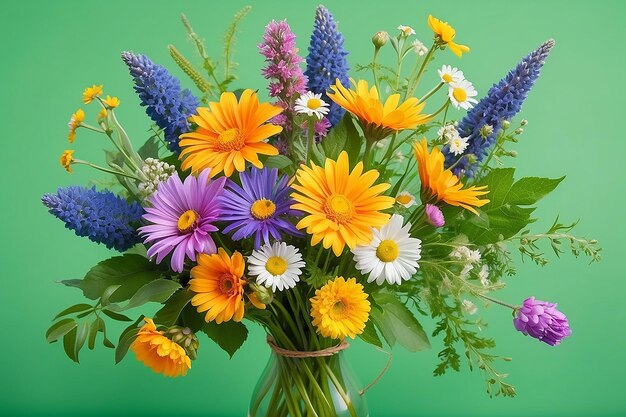 Zomerboeket van wilde bloemen op een groene achtergrond