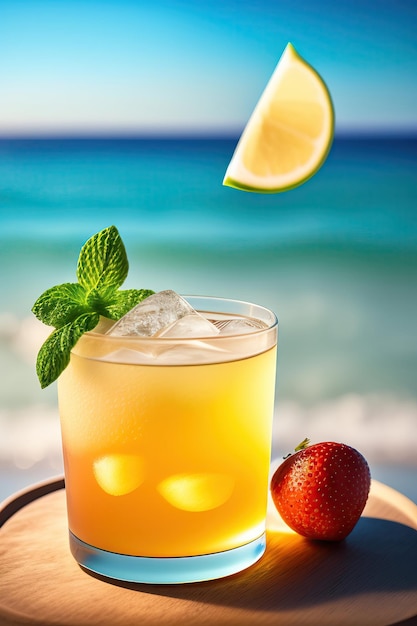 Zomercocktail op zeeachtergrond