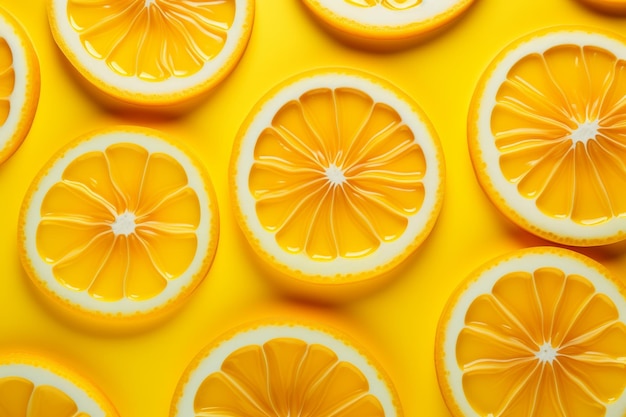 Foto zomerconcept citrusvruchten in geel water met cirkels en rimpels kopieerruimte