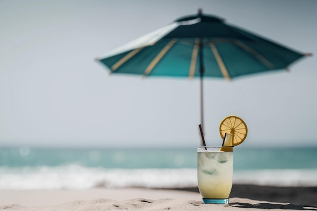 Zomerconcept verse cocktail op het strand Kopieer ruimte AI-generatie