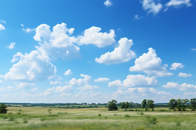 Zomerdag met een paar wolken in de lucht horizon laag en leeg foto AI generatieve