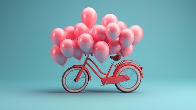 Zomerfiets foto van vintage fiets met ballonnen en bloemen in mand Generative Ai