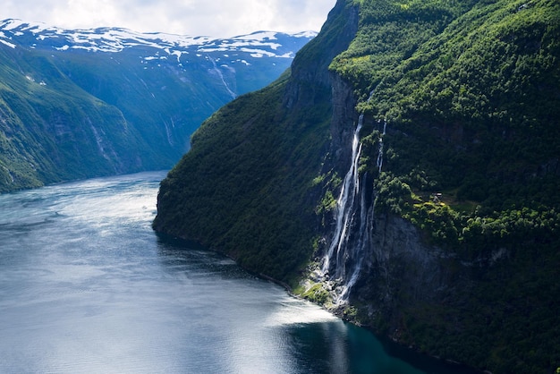 Zomerlandschap met fjord en waterval Noorwegen