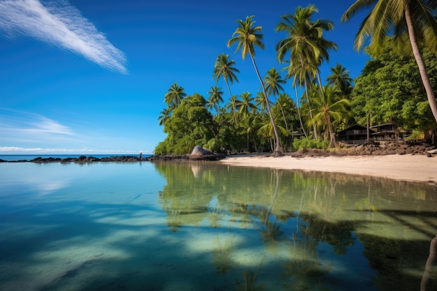 Zomerlandschap palmbomen en blauwe kalme zee Generatieve AI