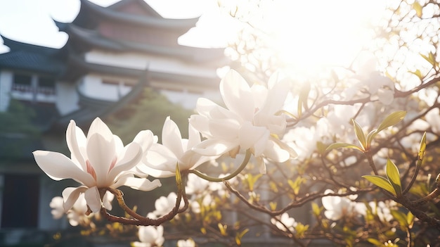 Zomerochtend Magnoliaboom Witte magnolia bloei