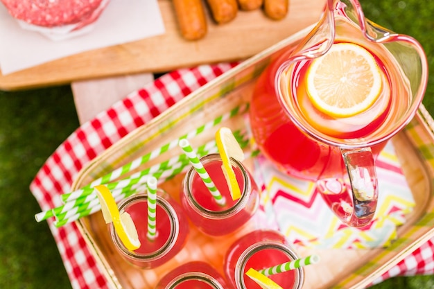 Zomerpicknick met kleine houtskoolgrill in het park.