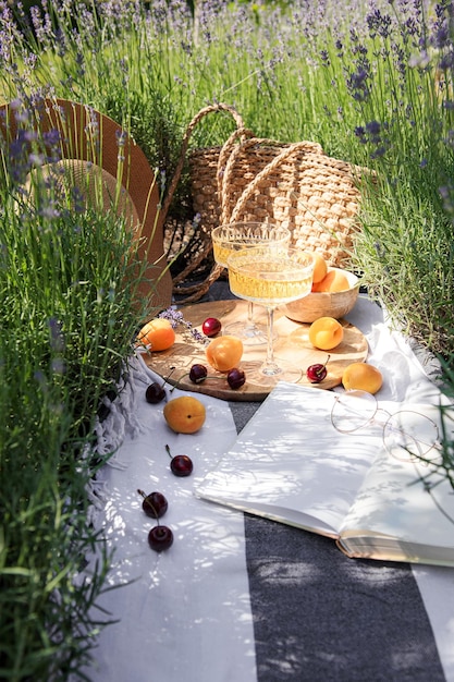 Zomerpicknick op een lavendelveld