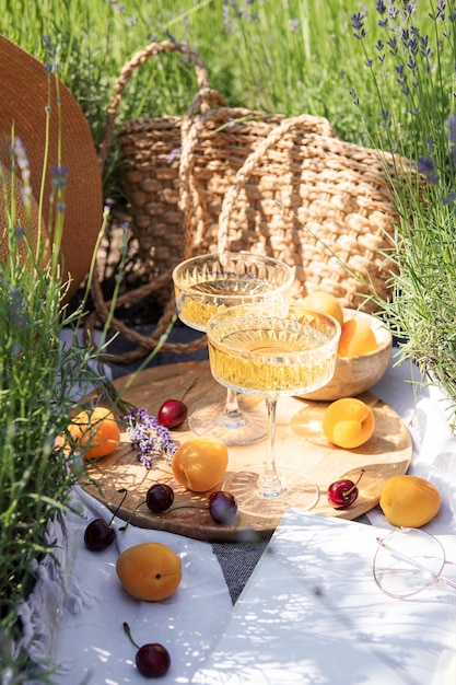 Zomerpicknick op een lavendelveld