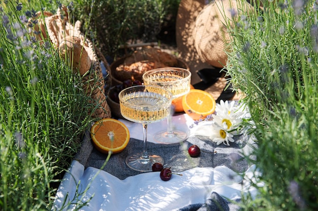 Zomerpicknick op een lavendelveld