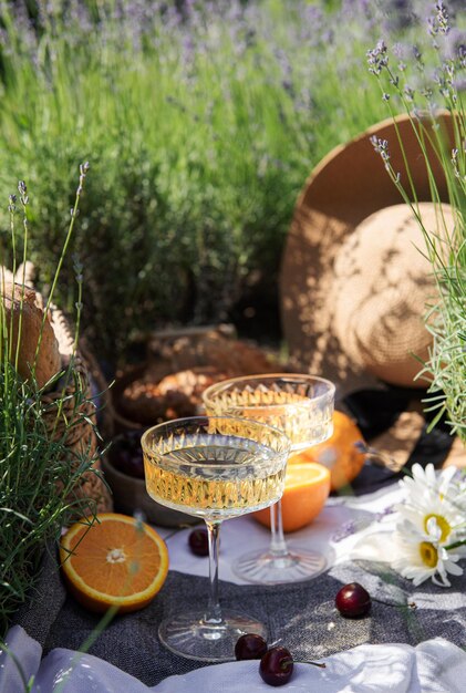 Zomerpicknick op een lavendelveld