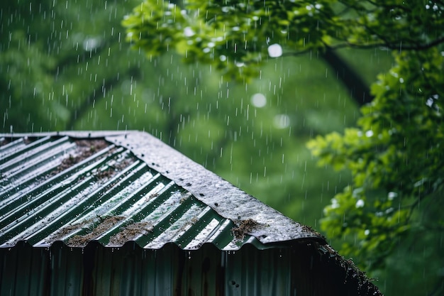 Zomerregen die op tin daken klopt en een rustgevend ritme creëert