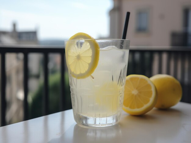 Zomerse verfrissende limonade met citroenen op een balkon Generatieve AI