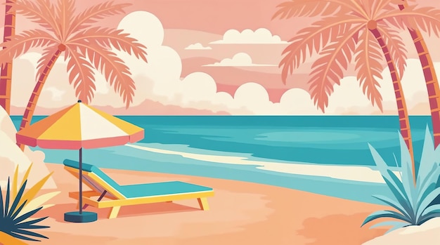 Zomerstrand met palmbomen en een paraplu