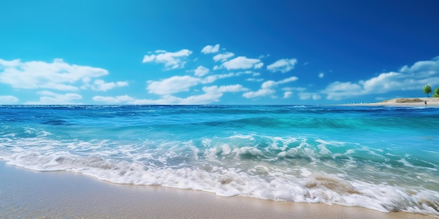 zomerstrand op zonnige dag met blauwe lucht en blauwe oceaan