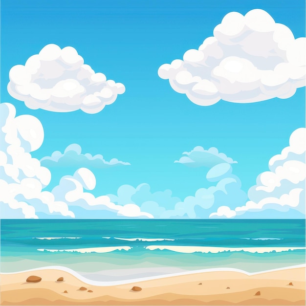 Zomerstrandlandschap met blauwe lucht en wolken