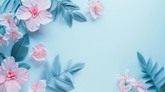 zomervakantie achtergrond minimalistische pastel achtergrond met bloemen en kopieerruimte voor tekst