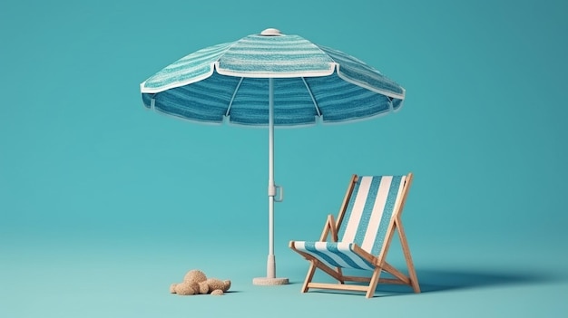 Zomervakantie concept in 3D met een strandstoel GENEREER AI