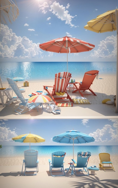 zomervakantie concept met strandstoelparaplu en zomerelement