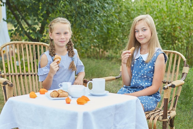 Zomervakantie Twee kleine meisjes met thee