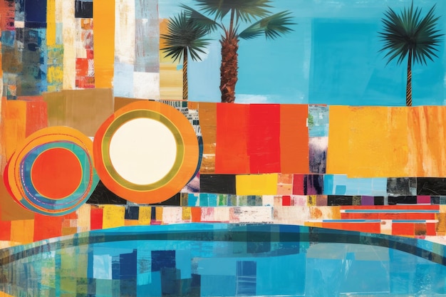 Zomervakantie zwembad trendy kunst collage design generatieve ai