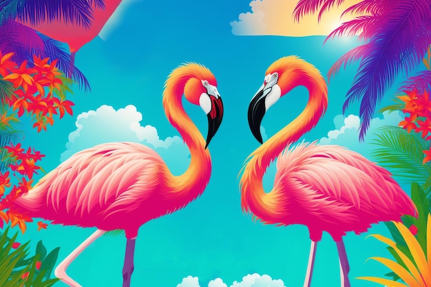 Zomervakantieconcept Flamingo Paradise Verkennen van de levendige kustwonderen Generatieve AI