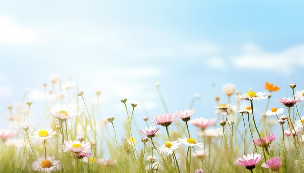 Zomerveld met blauwe lucht lente concept