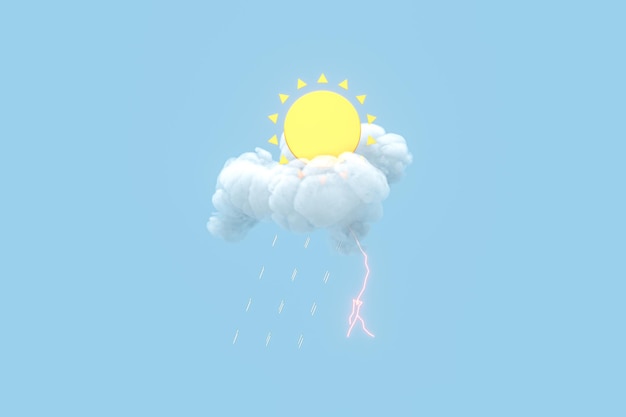 Zon en cloudrain en bliksem 3D-rendering