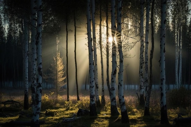 zon schijnt in het bos