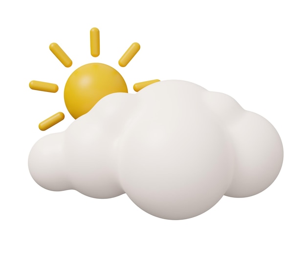 Zon wolk 3d weer geïsoleerde minimale 3d render illustratie in cartoon trendy stijl