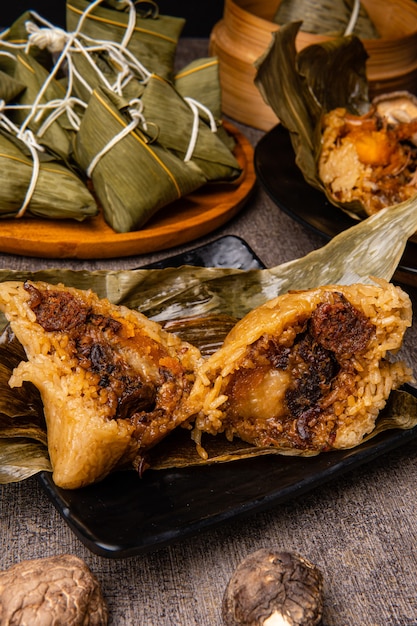 Zongzi or bakcang chinese savoury sticky rice dumplings