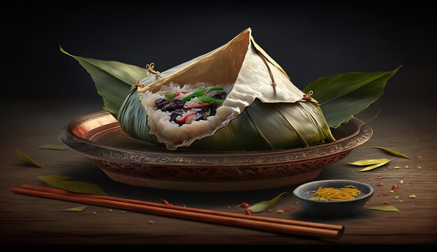 Рисовые клецки Zongzi для традиционного китайского фестиваля лодок-драконов Фестиваль Duanwu AI Generated