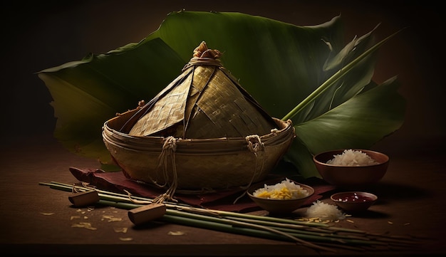 Zongzi Rice dumpling for Chinese traditional Dragon Boat Festival Duanwu Festival AI Generated