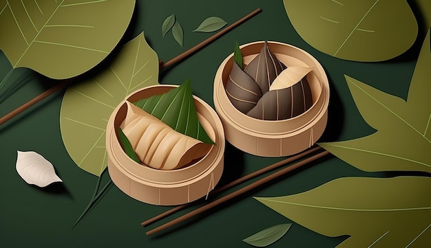 Рисовые клецки Zongzi для традиционного китайского фестиваля лодок-драконов Фестиваль Duanwu AI Generated